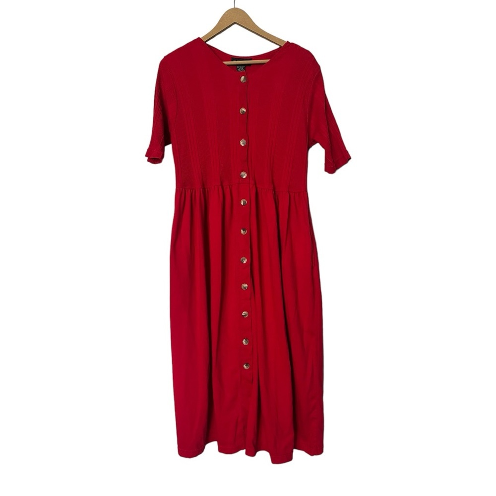 Jacque & Koko Together Vintage Red Midi Short Sleeve Pocket Dress